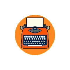 Vintage Typewriter Icon: A classic red typewriter with a blank sheet of paper, set against a vibrant orange circle.  The iconic design evokes a sense of nostalgia and creativity.