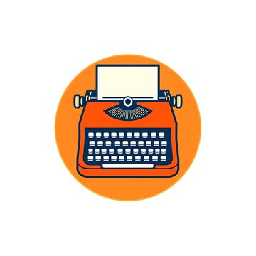 Vintage Typewriter Icon: A classic red typewriter with a blank sheet of paper, set against a vibrant orange circle.  The iconic design evokes a sense of nostalgia and creativity.