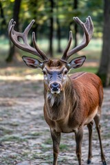 Obraz premium A deer's head with impressive antlers, ideal for wildlife or nature-themed designs