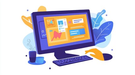 A person creating a Facebook ad campaign on a computer screen with targeted audience details on a white isolated background