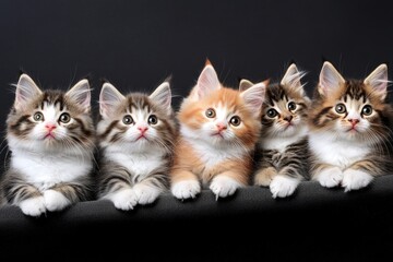 Obraz premium Adorable kittens sitting together on a dark background