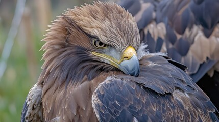 Obraz premium A detailed view of a bird of prey's face and feathers