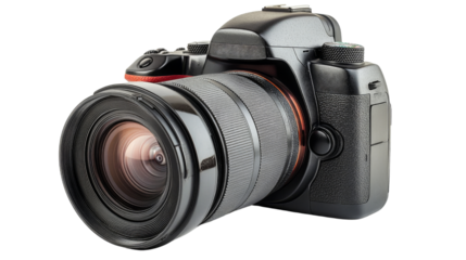 Professional digital photo camera, isolated on transparent background