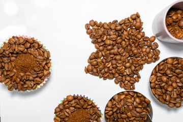 coffee beans in different corners of white canvas with different layout and formats