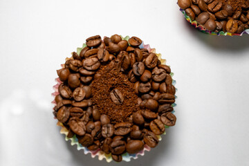 coffee beans in different corners of white canvas with different layout and formats