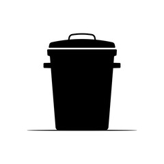 Trash can with lid and handles icon. Black silhouette. Front side view. Vector simple flat graphic illustration. Isolated object on white background. Isolate.