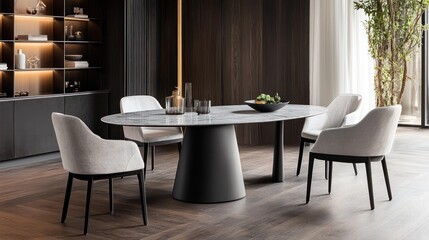 Modern oval dining table in luxury apartment