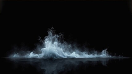 Realistic water haze or fog with splashes on water surface. Spooky steam over river on black backdrop