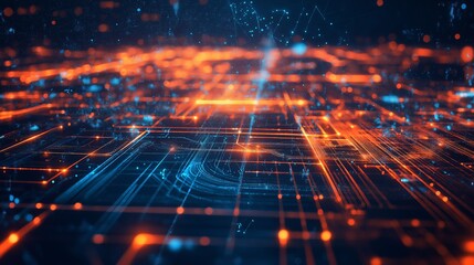 Technological Disruption: Bold, angular shapes breaking through traditional barriers, symbolizing how new technologies disrupt established industries