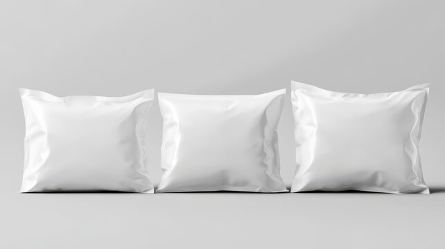 Foil and plastic bags mockup, blank white, transparent and silver metallic colored pillow packages for food production, snack, chips or cookies, isolated design element Realistic 3d vector mock up set