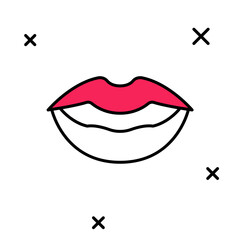 Obraz premium Filled outline Smiling lips icon isolated on white background. Smile symbol. Vector