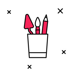 Filled outline Pencil case stationery icon isolated on white background. Pencil, pen, ruler in a glass for office. Vector
