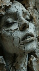Obraz premium Cracked Face Sculpture Artistic Grey Stone Textures 8k HD
