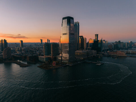 Sunset over jersey city skyline