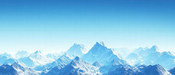Cinematic view of a majestic snowy mountain range under a clear blue sky