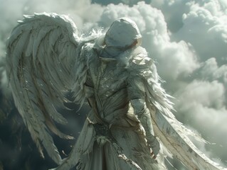 Fototapeta premium Angelic Figure Fantasy Wings Cloudscape 8K HD