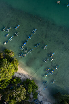 Aerial view of traditional Indonesian fishing boats