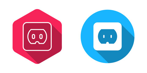 Filled and outline Electrical outlet icon isolated with long shadow background. Power socket. Rosette symbol. Vector