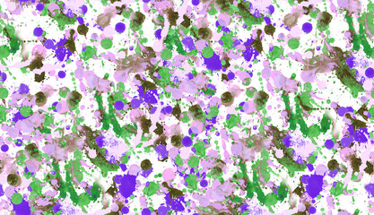 Seamless pattern with abstract creative blots and splashes painted with gouache for paint box design