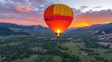 Fototapeta premium Sunrise Hot Air Balloon Ride Over Majestic Mountains
