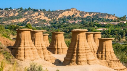 Ancient earth formations, desert landscape,  nature's artistry.