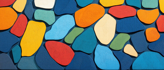 Vibrant papercut banner featuring colorful scattered pebbles in artistic arrangement