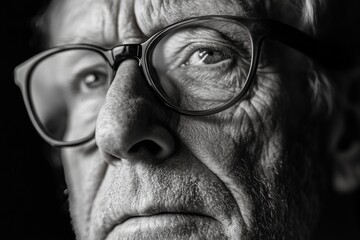 psychological black and white close-up portrait, senior man