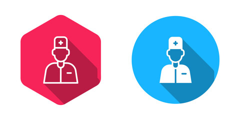 Filled and outline Male doctor icon isolated with long shadow background. Vector