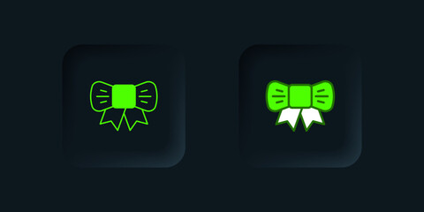 Green Gift bow icon isolated on black background. Black square button. Vector