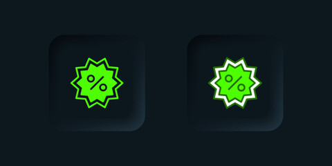 Green Discount percent tag icon isolated on black background. Shopping tag sign. Special offer sign. Discount coupons symbol. Black square button. Vector
