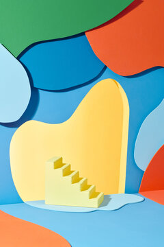 Abstract Colorful Background With Geometric Shapes and Stairs