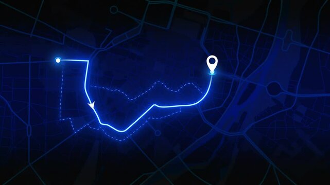 Alstadt GPS neon blue animation of route 4K. 60FPS 