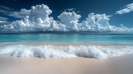 Tranquil Ocean Scene With Dramatic Clouds and White Sand Beach