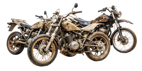 Old Rusty Motorcycles in a Junkyard isolated on white background as transparent. PNG.AI GENERATED