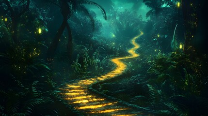Obraz premium Mysterious glowing paths winding through a dense exotic