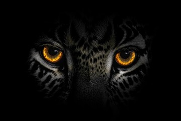 A close-up shot of a leopard's eyes in a dark environment