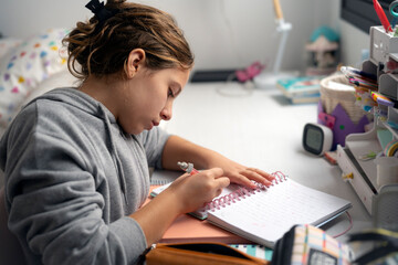 Student doing homework in his room