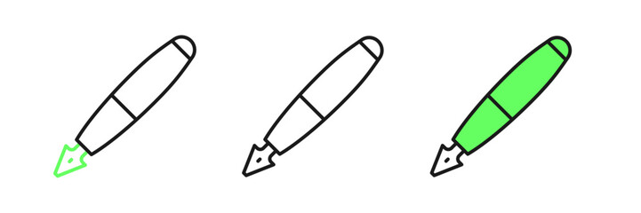 Set line Fountain pen nib icon isolated on white background. Pen tool sign. Vector