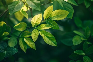 Obraz premium Nature of green leaf in garden at summer. Natural green leaves plants using as spring background. Professional photo