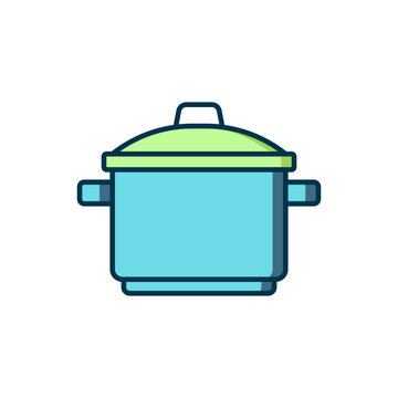 recommend clip art: Filled outline Cooking pot icon isolated on white background. Boil or stew food symbol. Flat filled outline style with shadow. Vector