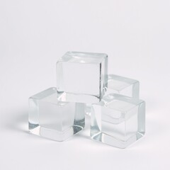Clear ice cubes arranged on a pure white backdrop suitable for chilling drinks and mixology