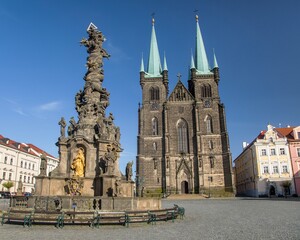 Church in Chrudim town square Czech Republic