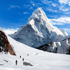 hikers on glacier and mount Ama Dablam