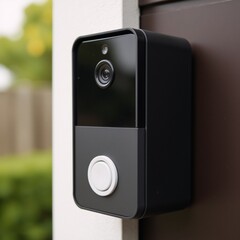Obraz premium A sleek doorbell camera with visible lens and motion sensor showcases cutting-edge home security tech