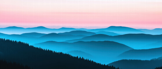 Snow-capped mountains basking in the pastel glow of dawn over distant valleys