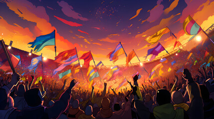 Energized Crowd at a Football Match, Capturing the Passion and Unity of Sports