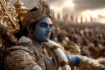 Krishna as a Teacher Guiding Arjuna With Wisdom From the Bhagavad Gita During a Pivotal Battle