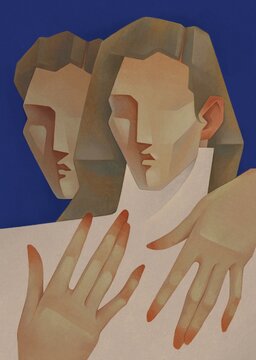 Portrait of two people on a blue background
