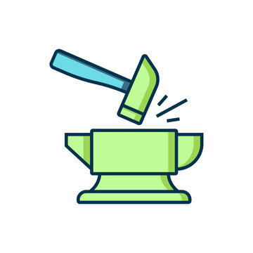 hammer striking green anvil icon clip art preview