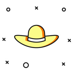 Filled outline Elegant women hat icon isolated on white background. Flat filled outline style with shadow. Vector